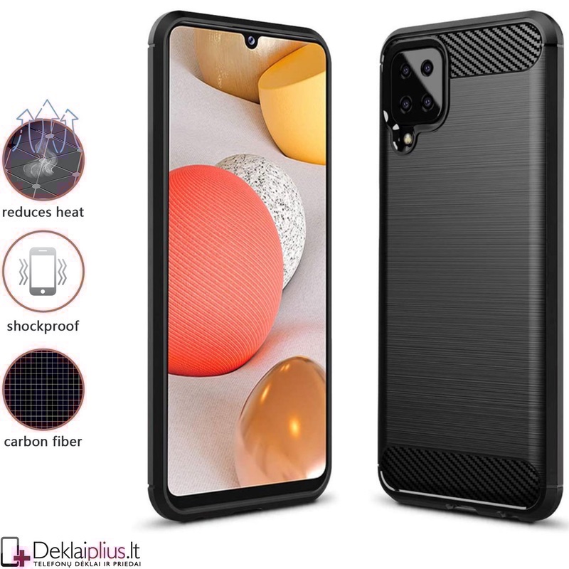 Carbon guminis dėklas - juodas (Samsung A12) Carbon guminis dėklas - juodas (Samsung A12)